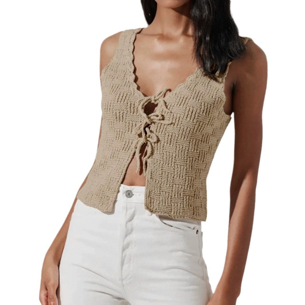 Women's Knit Sleeveless Cardigan V-Neck Tank Top Beach Cover-Up SSU-00036