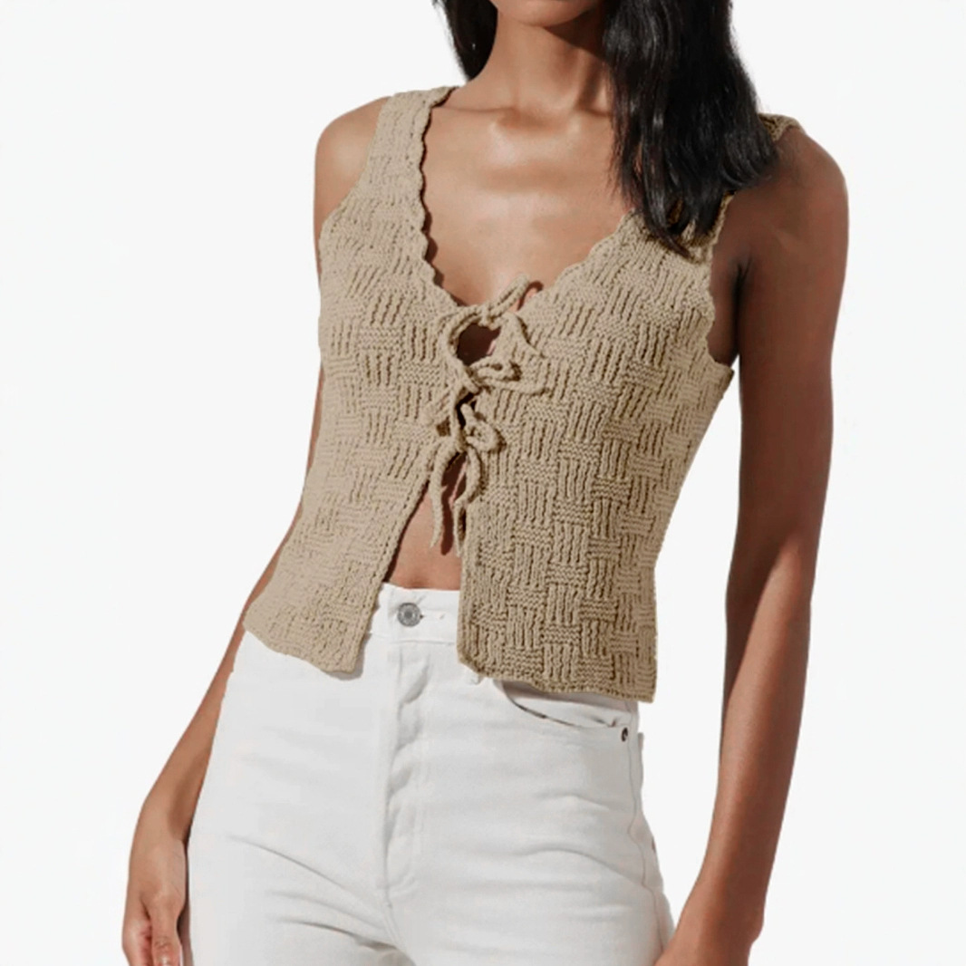 Women's Knit Sleeveless Cardigan V-Neck Tank Top Beach Cover-Up SSU-00036