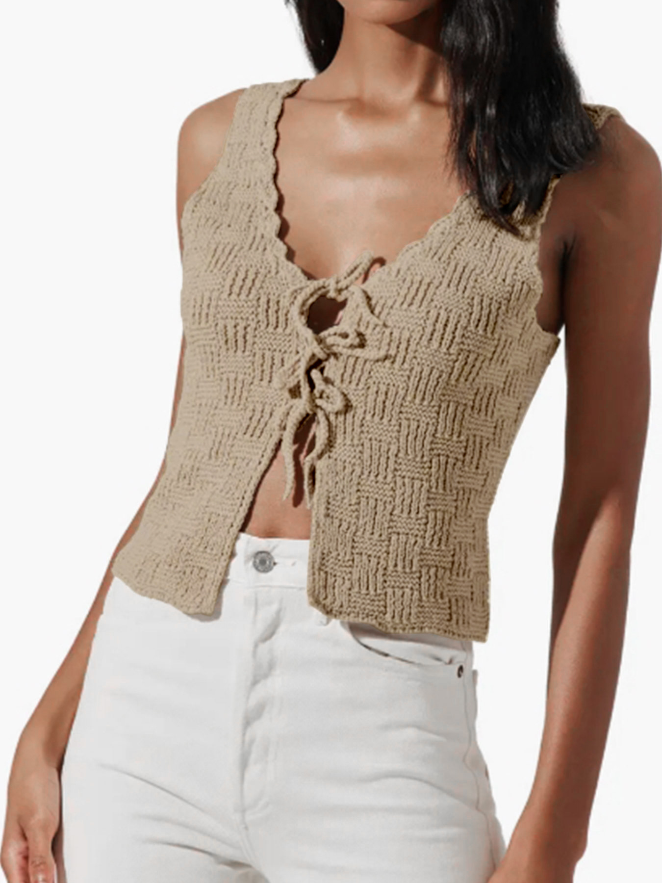 Women's Knit Sleeveless Cardigan V-Neck Tank Top Beach Cover-Up SSU-00036