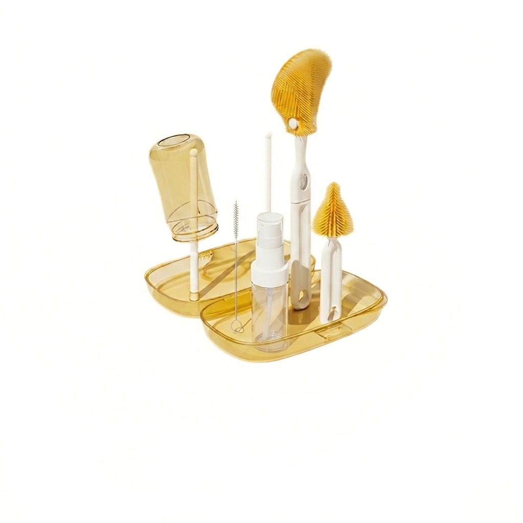 Portable Silicone Baby Bottle Cleaning Brush Set with Case
