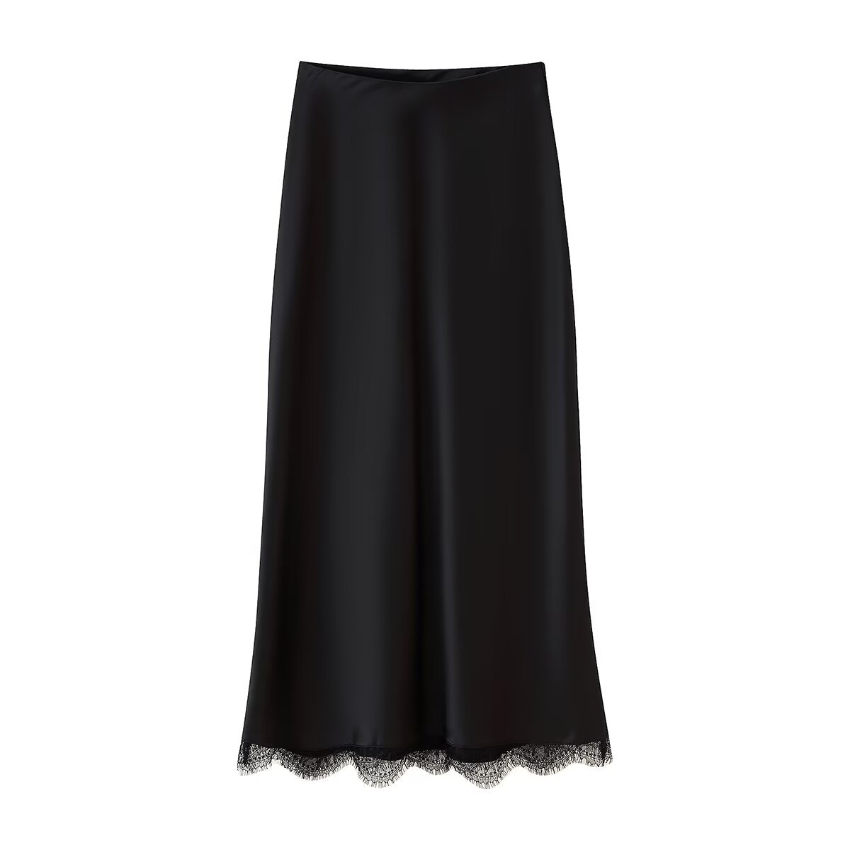 Lace Trim Satin Top & Midi Skirt Set KUN-00122