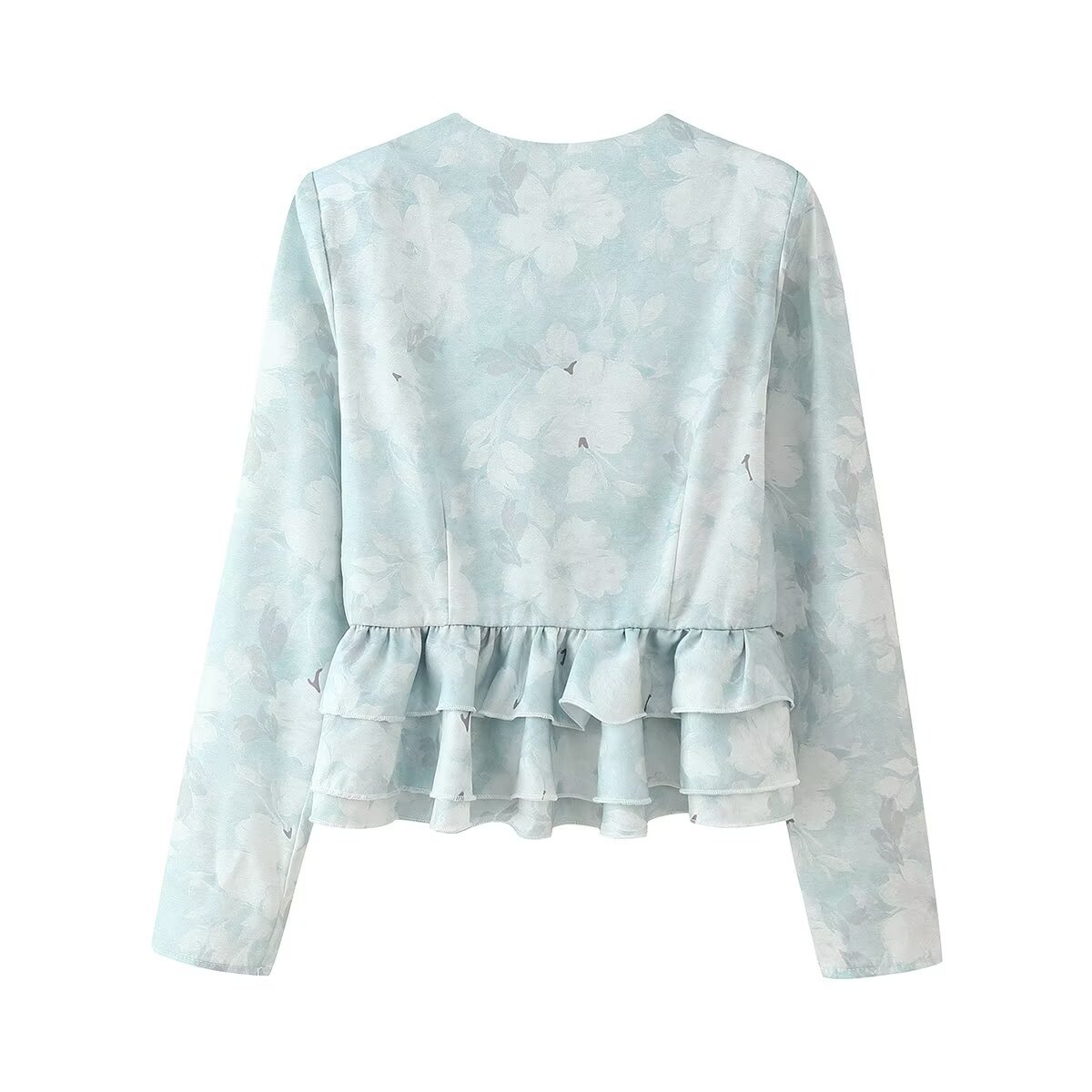 Conjunto de top de manga larga con volantes y falda con cintura elástica Zarz KUN-00030