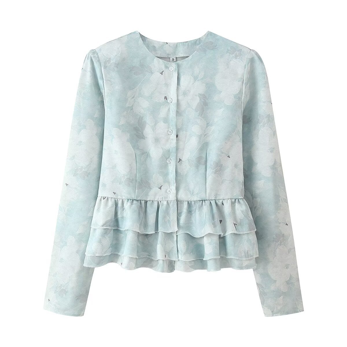 Conjunto de top de manga larga con volantes y falda con cintura elástica Zarz KUN-00030