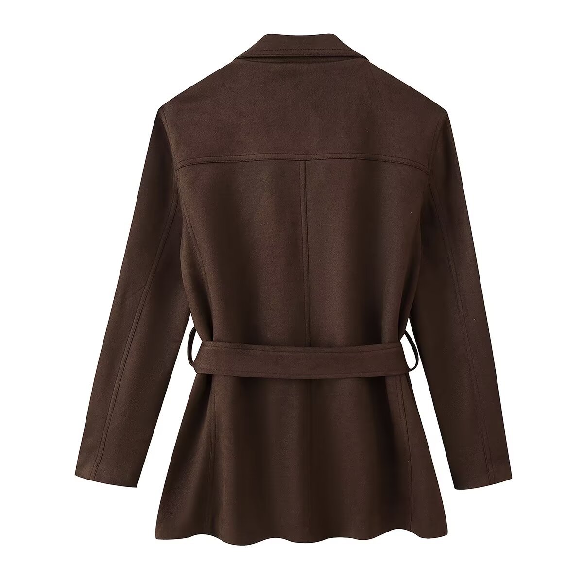 Faux Suede Belted Jacket - European Style KUN-00077