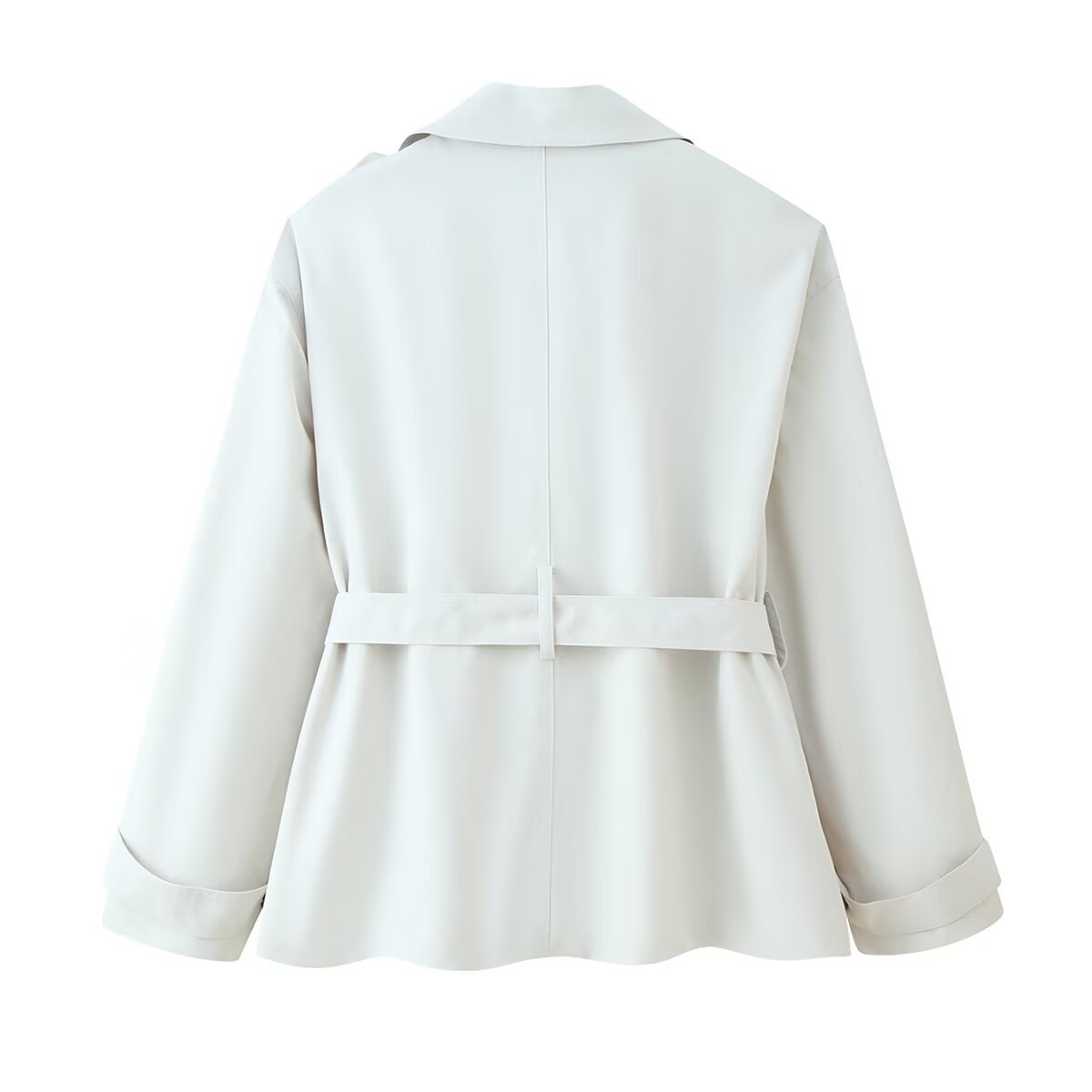 Women's Trench Coat Belted Lapel Short Jacket KUN-00073