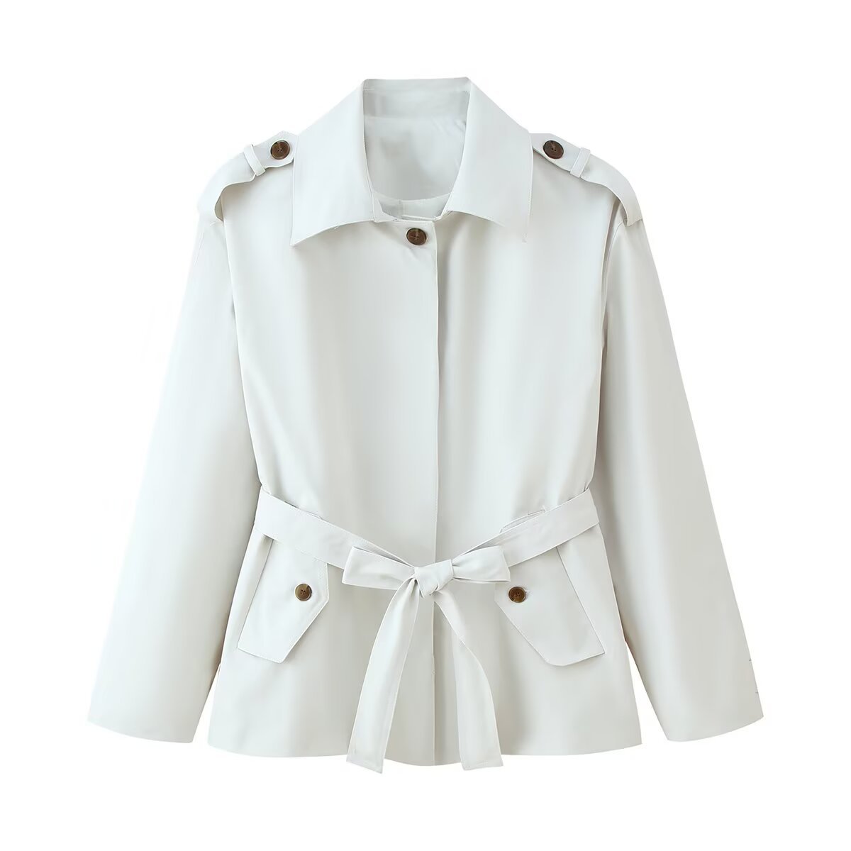 Women's Trench Coat Belted Lapel Short Jacket KUN-00073