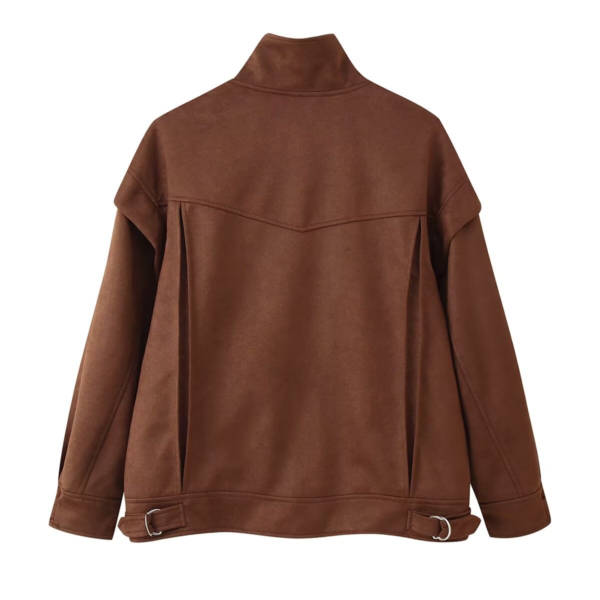 Chaqueta de ante para mujer con bolsillos anchos en los hombros, talla grande, KUN-00125