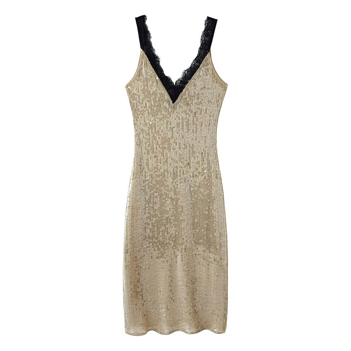 Vestido de encaje con detalle de lentejuelas - Estilo europeo KUN-00119