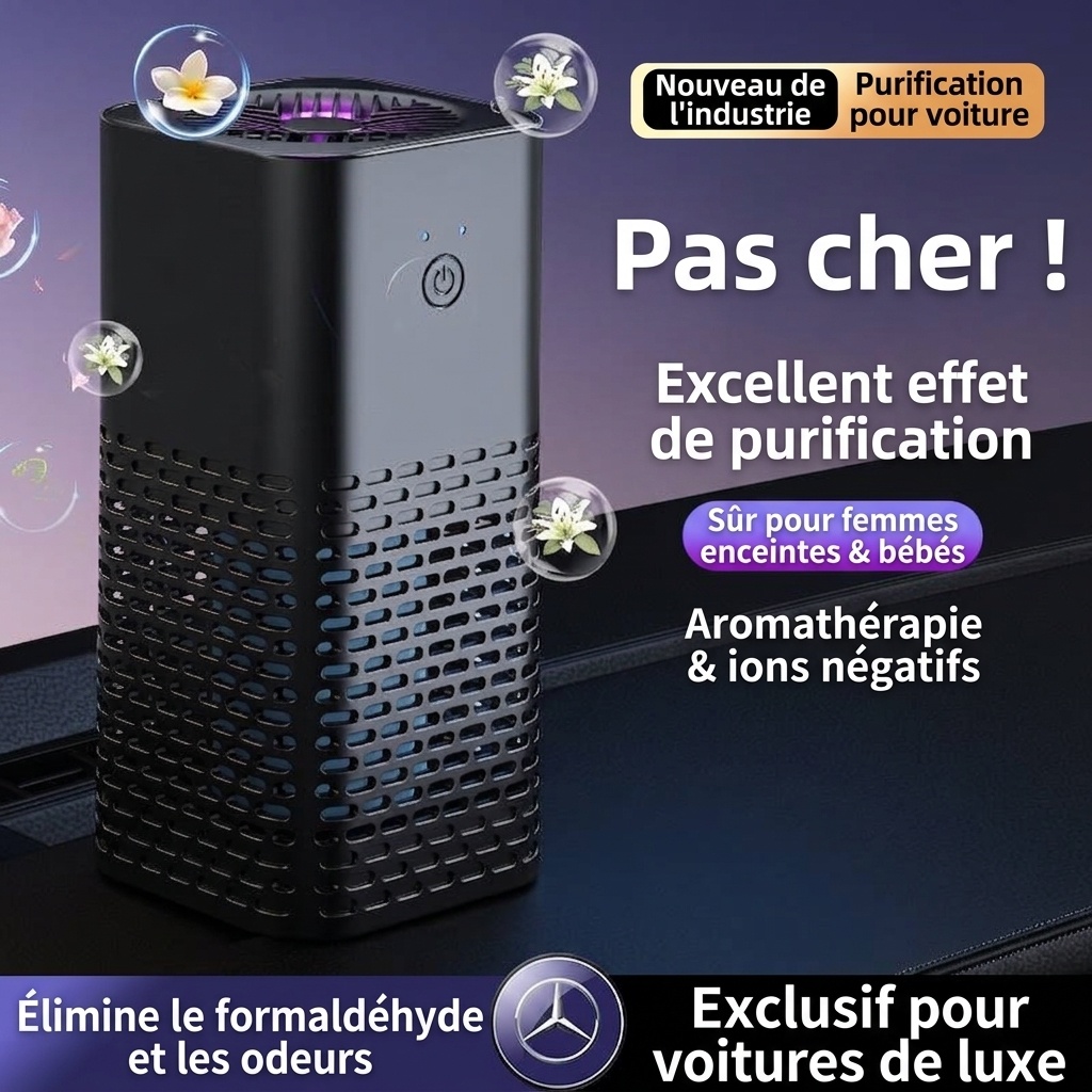 Purificateur d'air portable pour voiture et éliminateur d'odeurs, filtration HEPA alimentée par USB, purificateur d'air à ions négatifs pour le formaldéhyde et les odeurs dans les véhicules