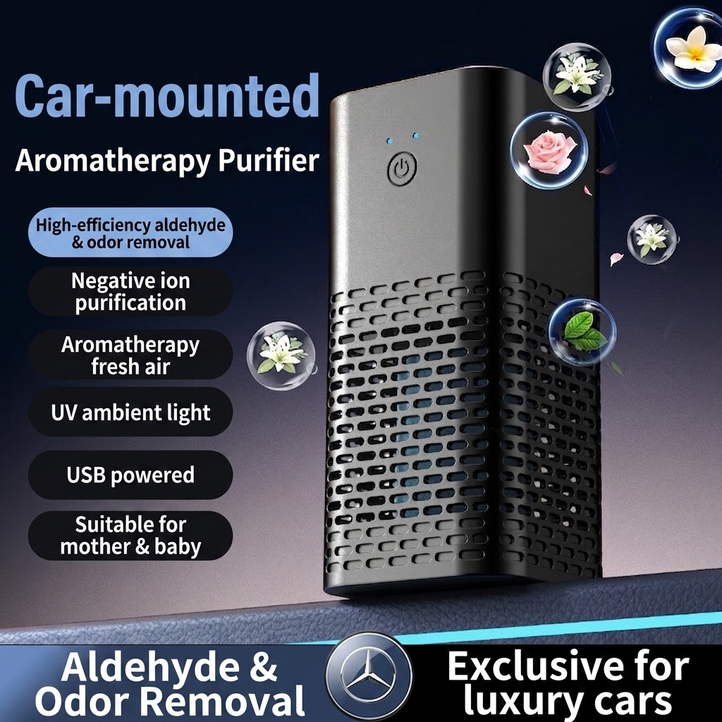 Portable Car Air Purifier & Odor Eliminator, USB Powered HEPA Filtration, Negative Ion Air Cleaner for Formaldehyde & Odors in Vehicles