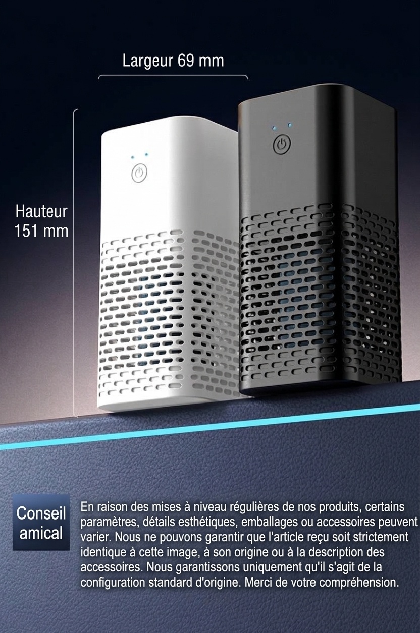 Purificateur d'air portable pour voiture et éliminateur d'odeurs, filtration HEPA alimentée par USB, purificateur d'air à ions négatifs pour le formaldéhyde et les odeurs dans les véhicules