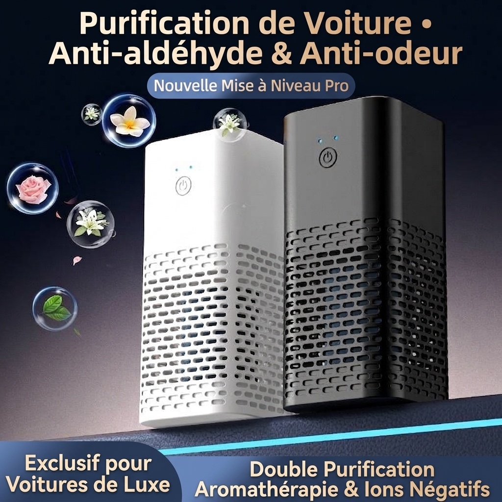Purificateur d'air portable pour voiture et éliminateur d'odeurs, filtration HEPA alimentée par USB, purificateur d'air à ions négatifs pour le formaldéhyde et les odeurs dans les véhicules