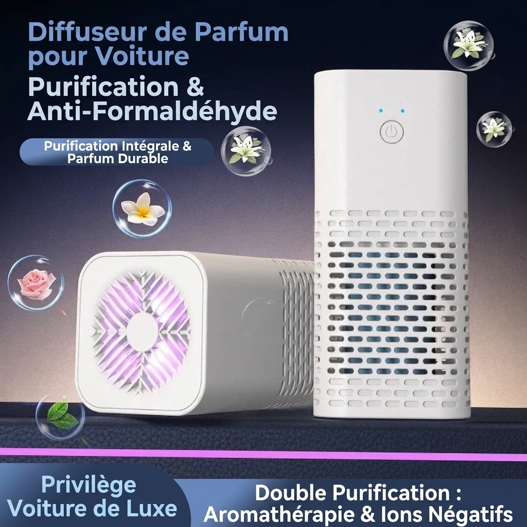 Purificateur d'air portable pour voiture et éliminateur d'odeurs, filtration HEPA alimentée par USB, purificateur d'air à ions négatifs pour le formaldéhyde et les odeurs dans les véhicules