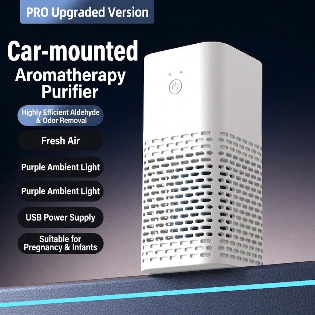 Portable Car Air Purifier & Odor Eliminator, USB Powered HEPA Filtration, Negative Ion Air Cleaner for Formaldehyde & Odors in Vehicles