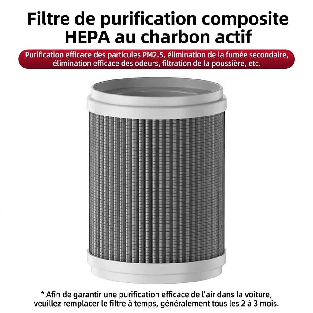 Purificateur d'air de voiture haut de gamme avec filtre HEPA et générateur d'ions négatifs, purificateur d'air portable pour voiture avec ventilateur puissant pour une élimination rapide des odeurs, de la fumée et des polluants, air frais dans les véhicul