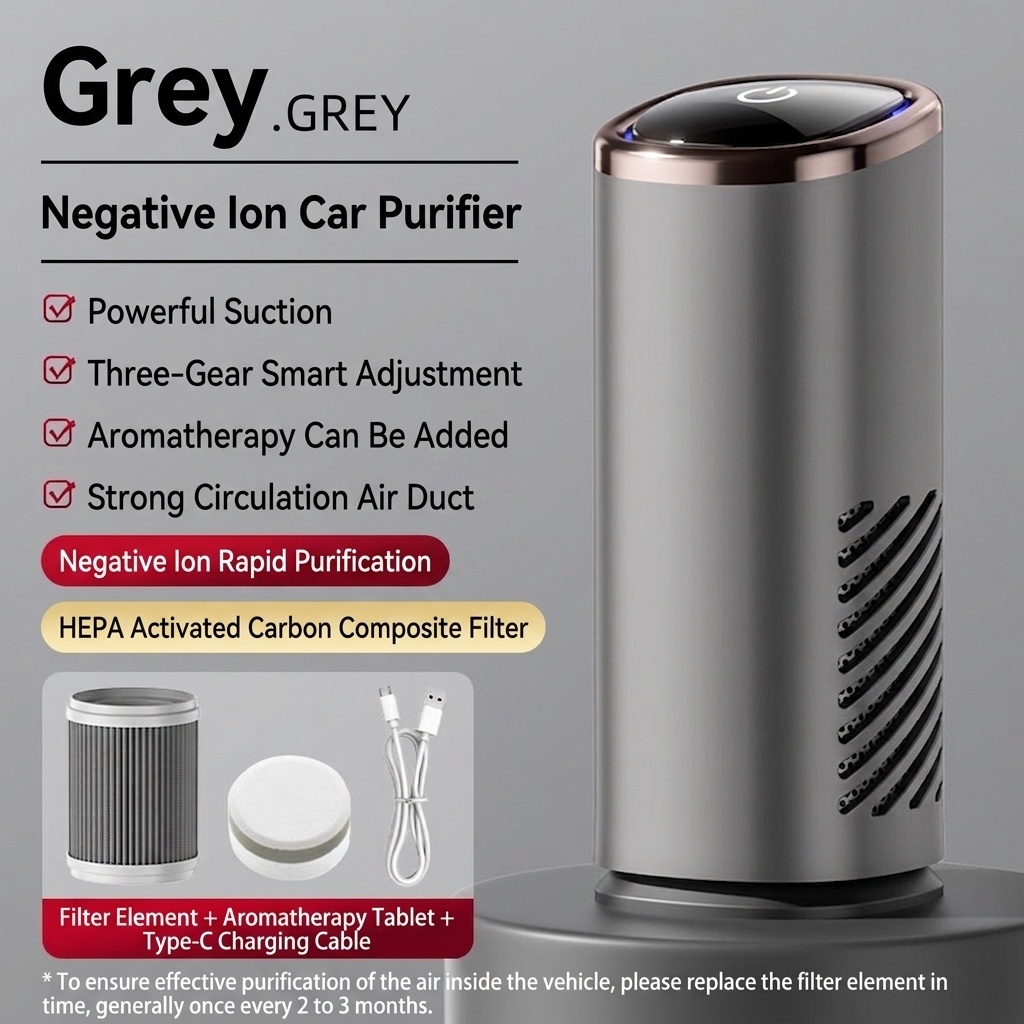 Premium Car Air Purifier with True HEPA Filter & Negative Ion Generator, Portable Auto Air Cleaner with Powerful Fan for Rapid Odor, Smoke, and Pollutant Removal, Fresh Air for Vehicles, White