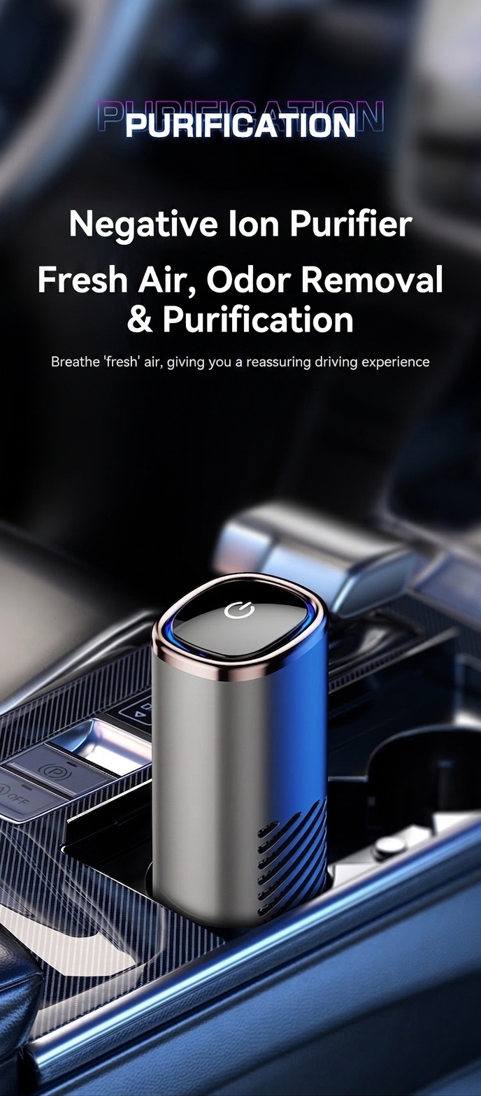 Premium Car Air Purifier with True HEPA Filter & Negative Ion Generator, Portable Auto Air Cleaner with Powerful Fan for Rapid Odor, Smoke, and Pollutant Removal, Fresh Air for Vehicles, White