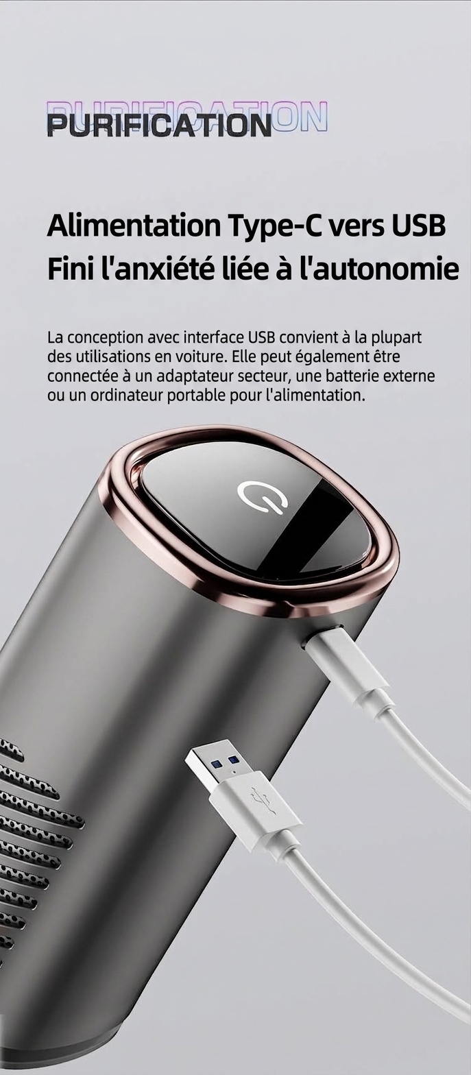 Purificateur d'air de voiture haut de gamme avec filtre HEPA et générateur d'ions négatifs, purificateur d'air portable pour voiture avec ventilateur puissant pour une élimination rapide des odeurs, de la fumée et des polluants, air frais dans les véhicul