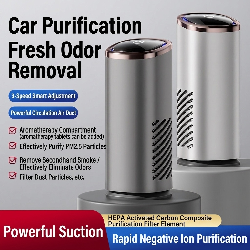 Premium Car Air Purifier with True HEPA Filter & Negative Ion Generator, Portable Auto Air Cleaner with Powerful Fan for Rapid Odor, Smoke, and Pollutant Removal, Fresh Air for Vehicles, White