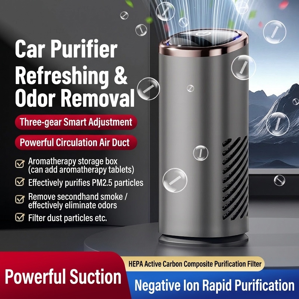Premium Car Air Purifier with True HEPA Filter & Negative Ion Generator, Portable Auto Air Cleaner with Powerful Fan for Rapid Odor, Smoke, and Pollutant Removal, Fresh Air for Vehicles, White