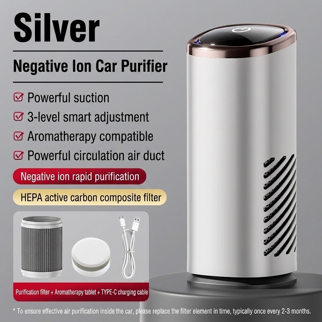 Premium Car Air Purifier with True HEPA Filter & Negative Ion Generator, Portable Auto Air Cleaner with Powerful Fan for Rapid Odor, Smoke, and Pollutant Removal, Fresh Air for Vehicles, White