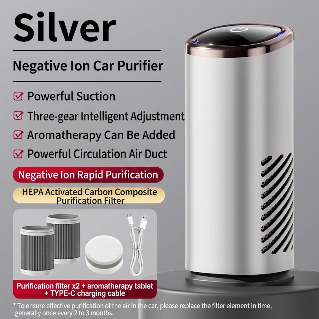 Premium Car Air Purifier with True HEPA Filter & Negative Ion Generator, Portable Auto Air Cleaner with Powerful Fan for Rapid Odor, Smoke, and Pollutant Removal, Fresh Air for Vehicles, White