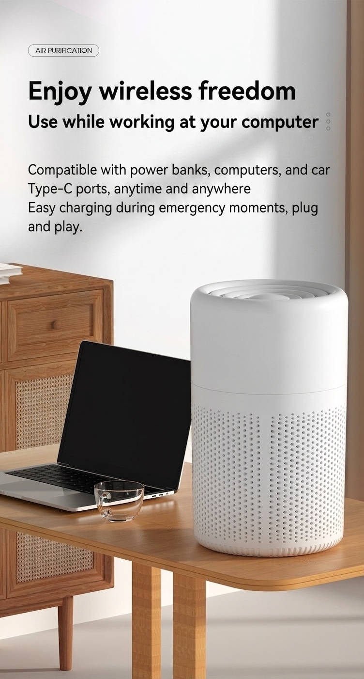 Portable H13 HEPA Air Purifier with Activated Carbon Filter & Aroma Diffuser, Ultra-Quiet 37dB, USB-C Powered Multi-Layer Air Cleaner for Home & Office