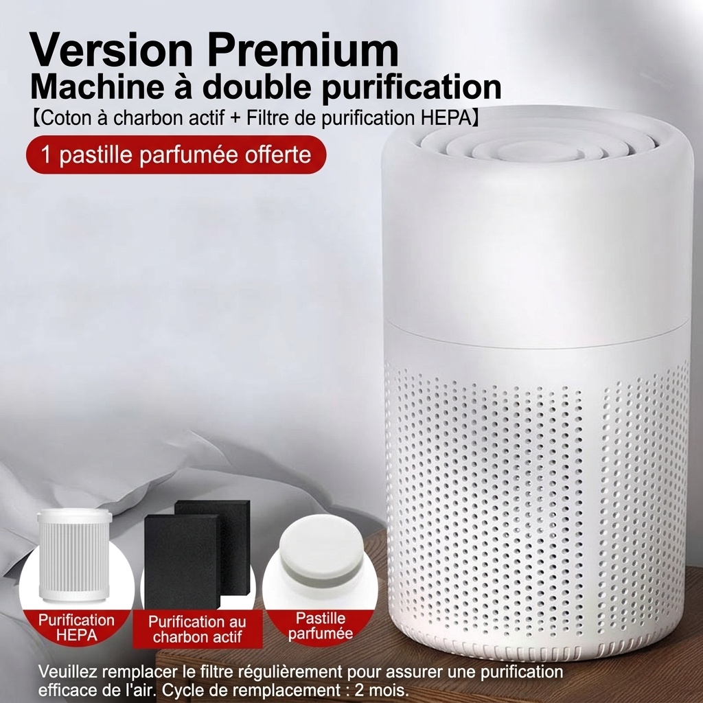 Purificateur d'air portable H13 HEPA avec filtre à charbon actif et diffuseur d'arômes, ultra-silencieux (37 dB), purificateur d'air multicouche alimenté par USB-C pour la maison et le bureau