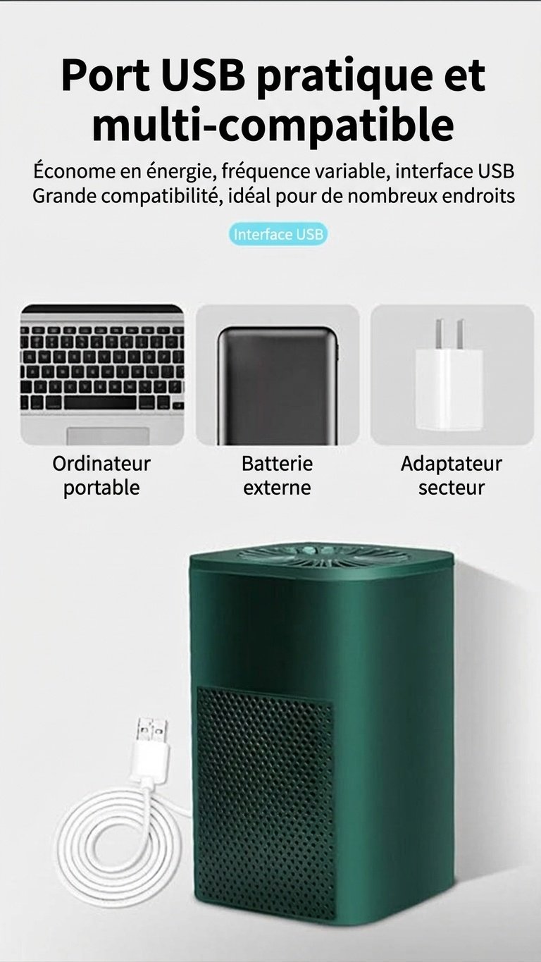 Purificateur d'air USB compact avec filtration au charbon actif, purificateur d'air portable et silencieux pour la maison, le bureau, le bureau et les petits espaces.