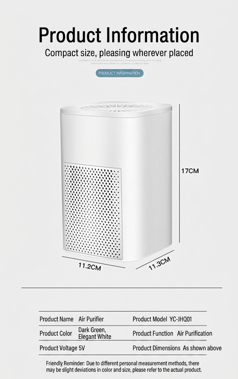 Compact USB Air Purifier with Activated Carbon Filtration, Quiet Portable Air Cleaner for Home, Office, Desk & Small Spaces