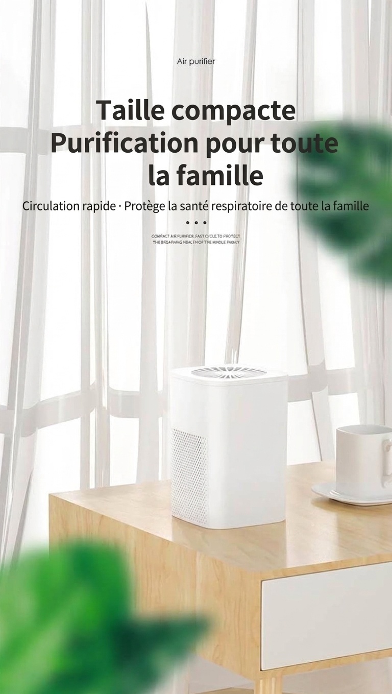Purificateur d'air USB compact avec filtration au charbon actif, purificateur d'air portable et silencieux pour la maison, le bureau, le bureau et les petits espaces.