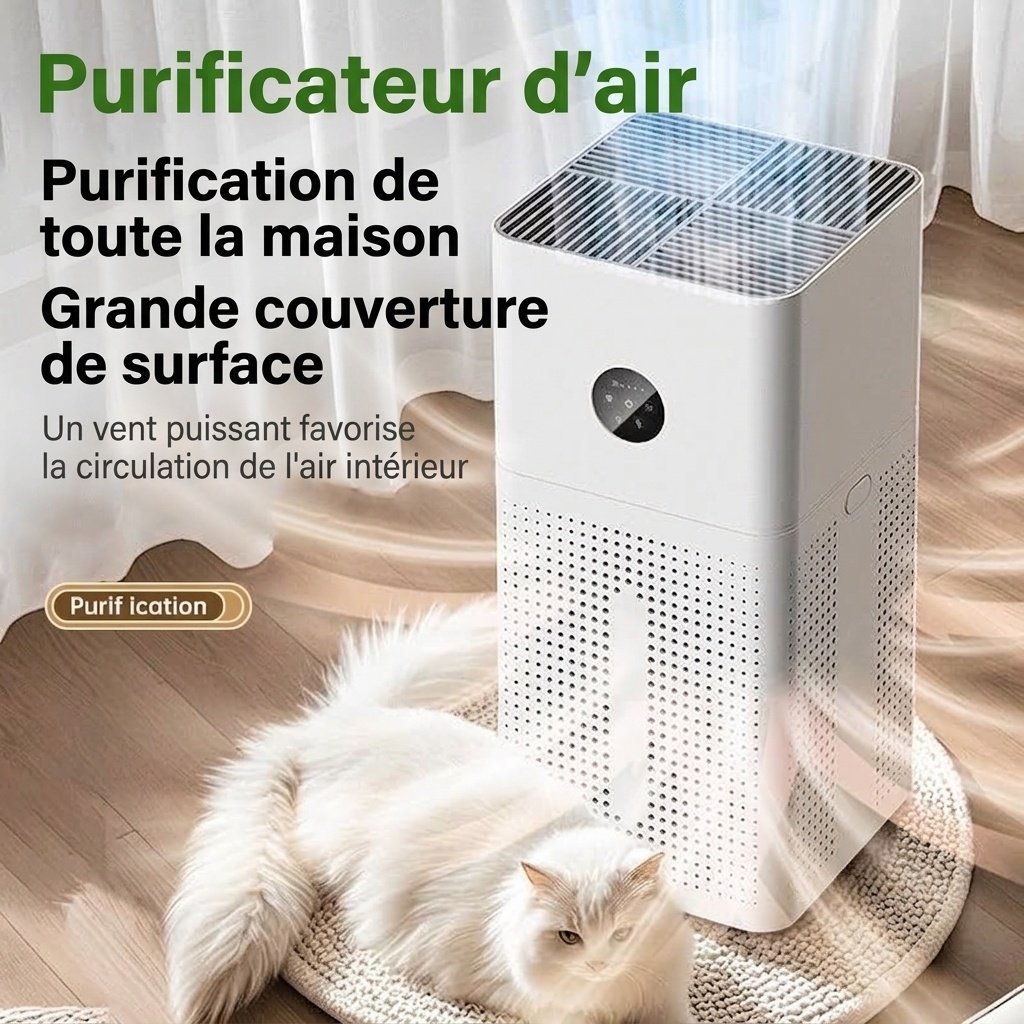 Purificateur d'air intelligent HEPA pour la maison et les grandes pièces, filtration multicouche contre les allergènes et les odeurs, fonctionnement ultra-silencieux (20 dB) avec télécommande