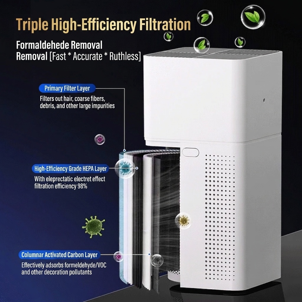 Smart HEPA Air Purifier for Home & Large Rooms, Multi-Layer Filtration for Allergens & Odors, Ultra-Quiet 20dB Operation with Remote Control