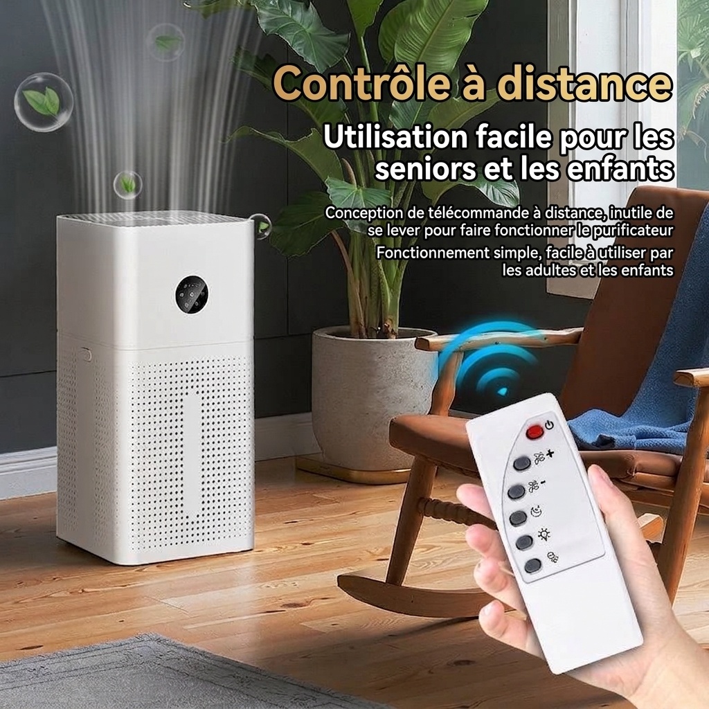 Purificateur d'air intelligent HEPA pour la maison et les grandes pièces, filtration multicouche contre les allergènes et les odeurs, fonctionnement ultra-silencieux (20 dB) avec télécommande