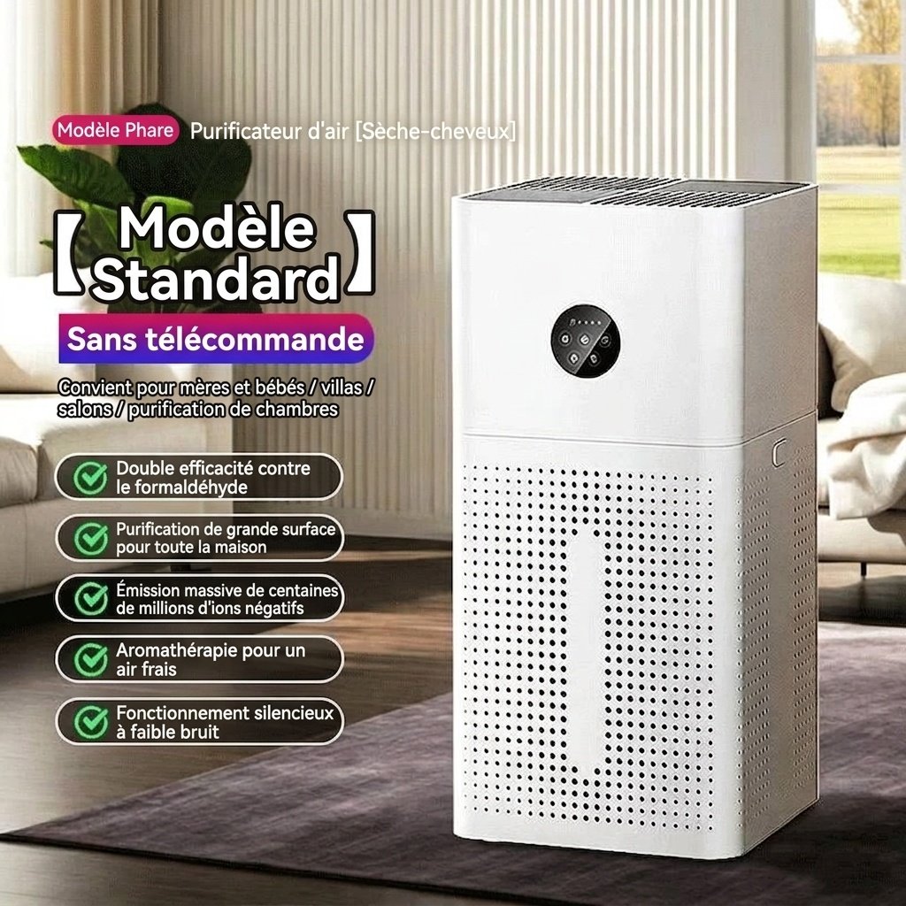 Purificateur d'air intelligent HEPA pour la maison et les grandes pièces, filtration multicouche contre les allergènes et les odeurs, fonctionnement ultra-silencieux (20 dB) avec télécommande