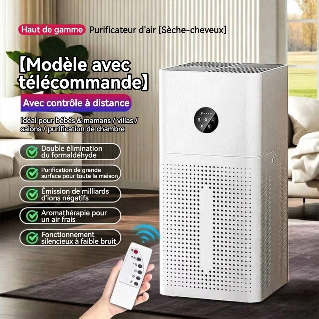Purificateur d'air intelligent HEPA pour la maison et les grandes pièces, filtration multicouche contre les allergènes et les odeurs, fonctionnement ultra-silencieux (20 dB) avec télécommande