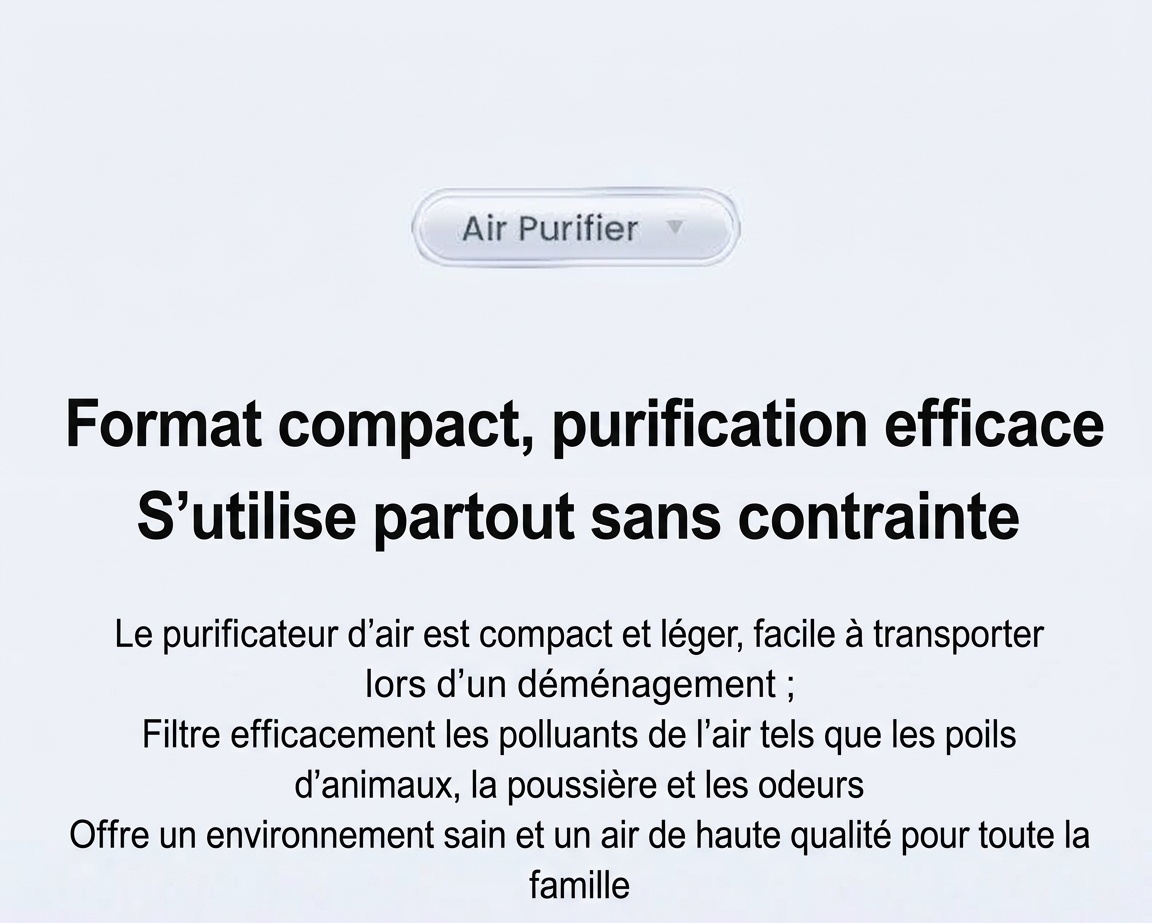 Purificateur d'air compact HEPA avec filtre à charbon actif, diffuseur d'aromathérapie, lumière bleue, diffusion d'air à 360°, purificateur d'air silencieux USB-C pour chambre et bureau