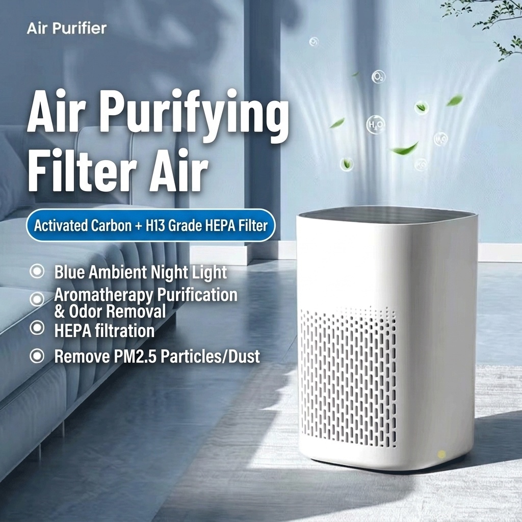 Compact HEPA Air Purifier with Activated Carbon Filter, Aromatherapy Diffuser, Blue Light, 360° Air Supply, USB-C Quiet Air Cleaner for Bedroom & Office