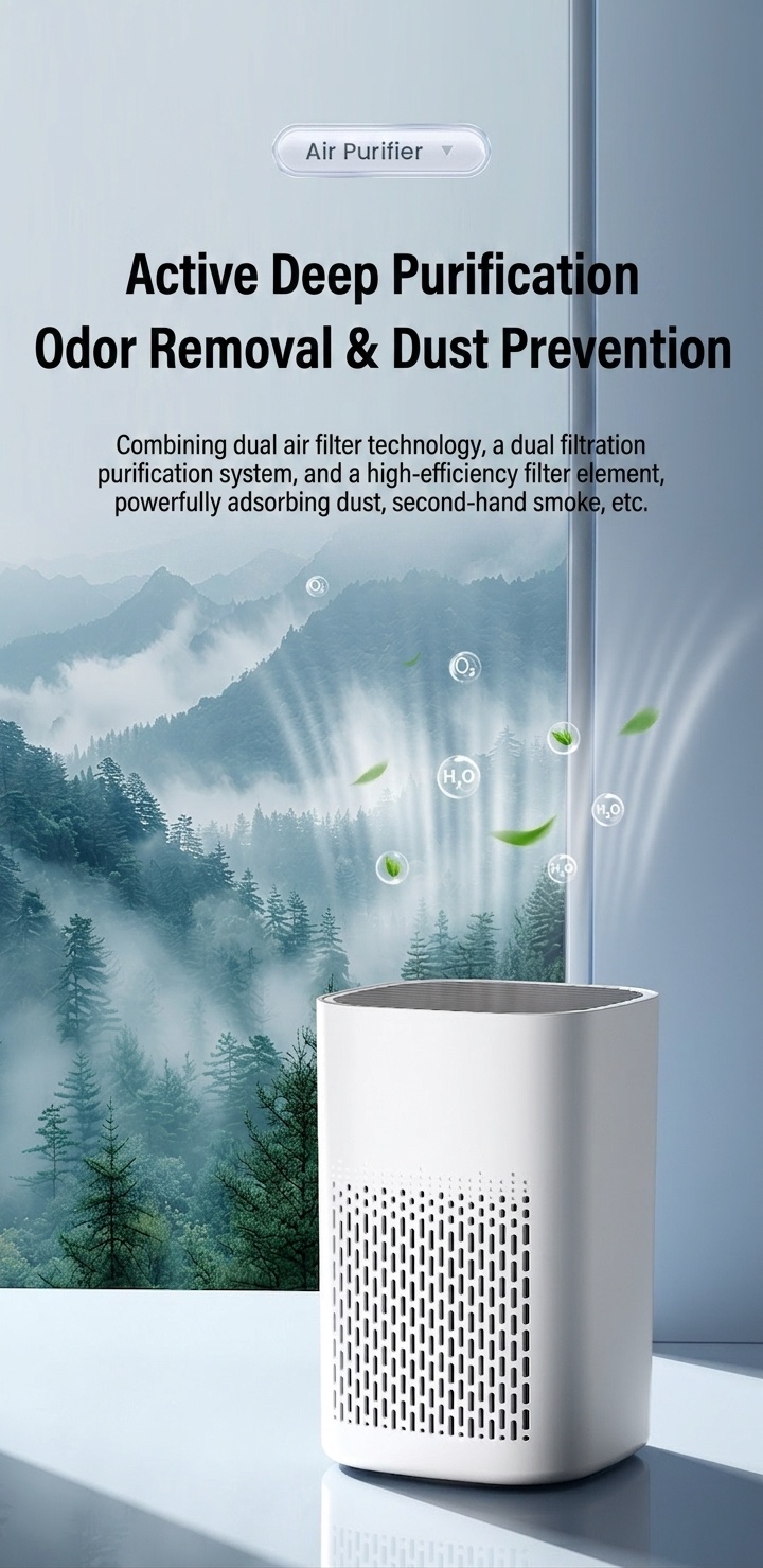 Compact HEPA Air Purifier with Activated Carbon Filter, Aromatherapy Diffuser, Blue Light, 360° Air Supply, USB-C Quiet Air Cleaner for Bedroom & Office