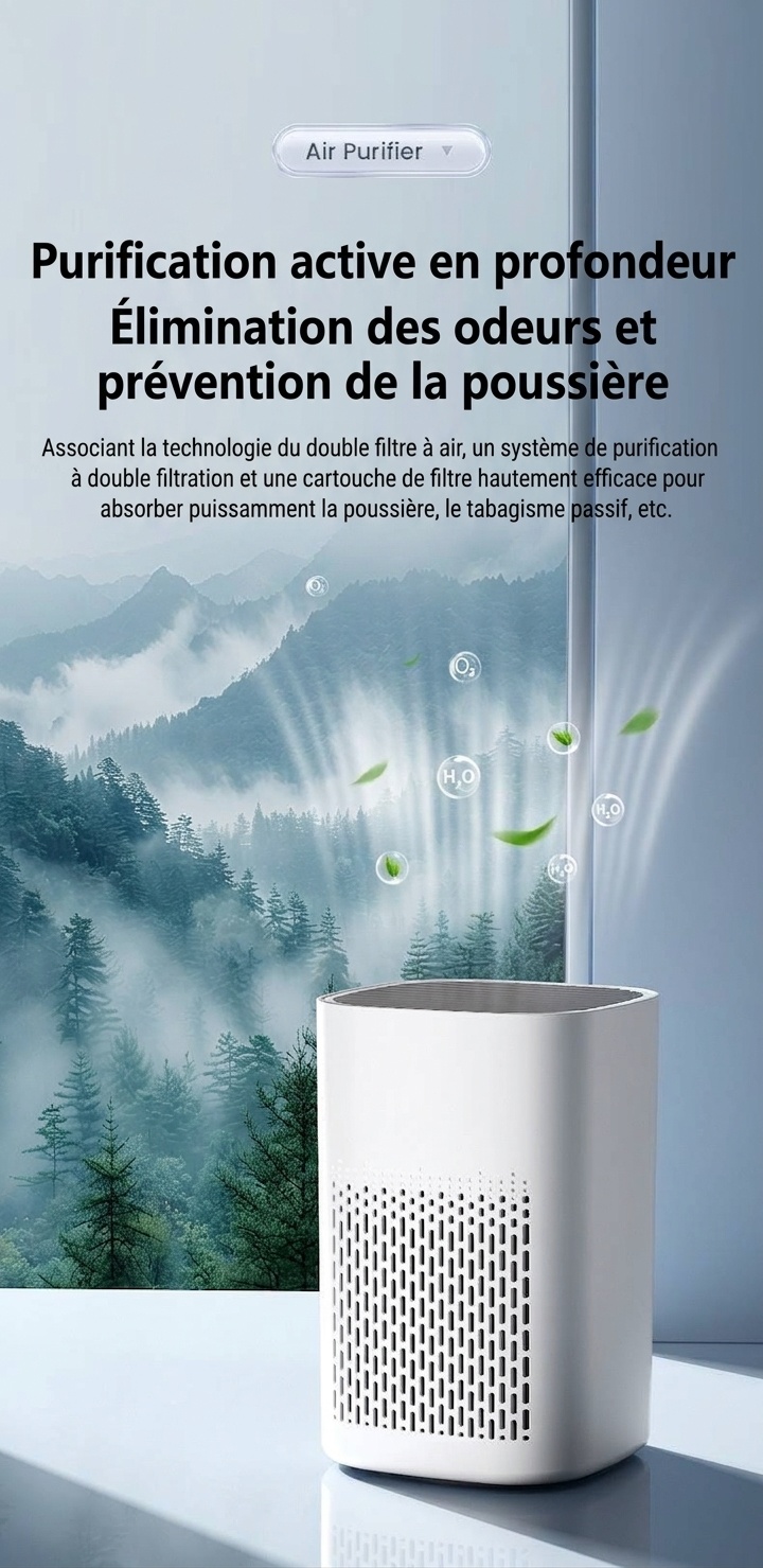 Purificateur d'air compact HEPA avec filtre à charbon actif, diffuseur d'aromathérapie, lumière bleue, diffusion d'air à 360°, purificateur d'air silencieux USB-C pour chambre et bureau