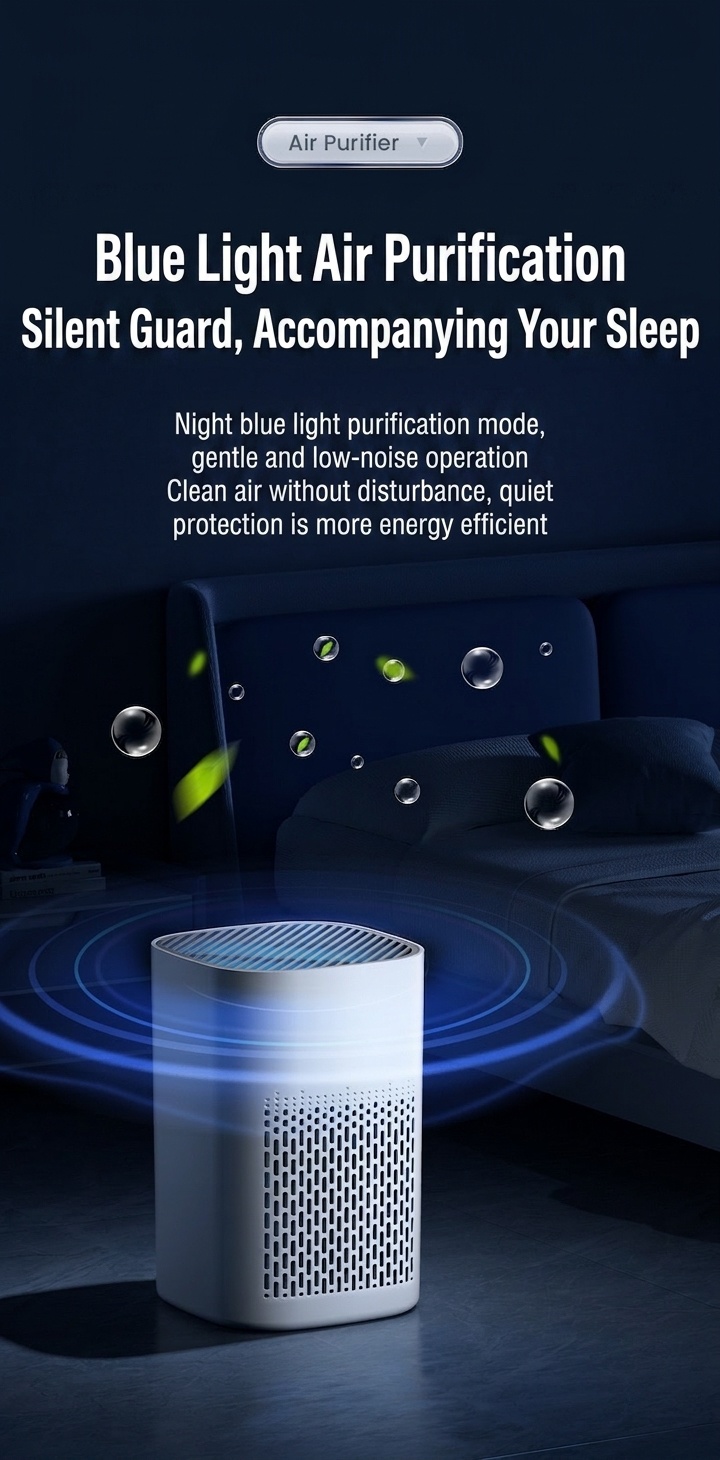 Compact HEPA Air Purifier with Activated Carbon Filter, Aromatherapy Diffuser, Blue Light, 360° Air Supply, USB-C Quiet Air Cleaner for Bedroom & Office