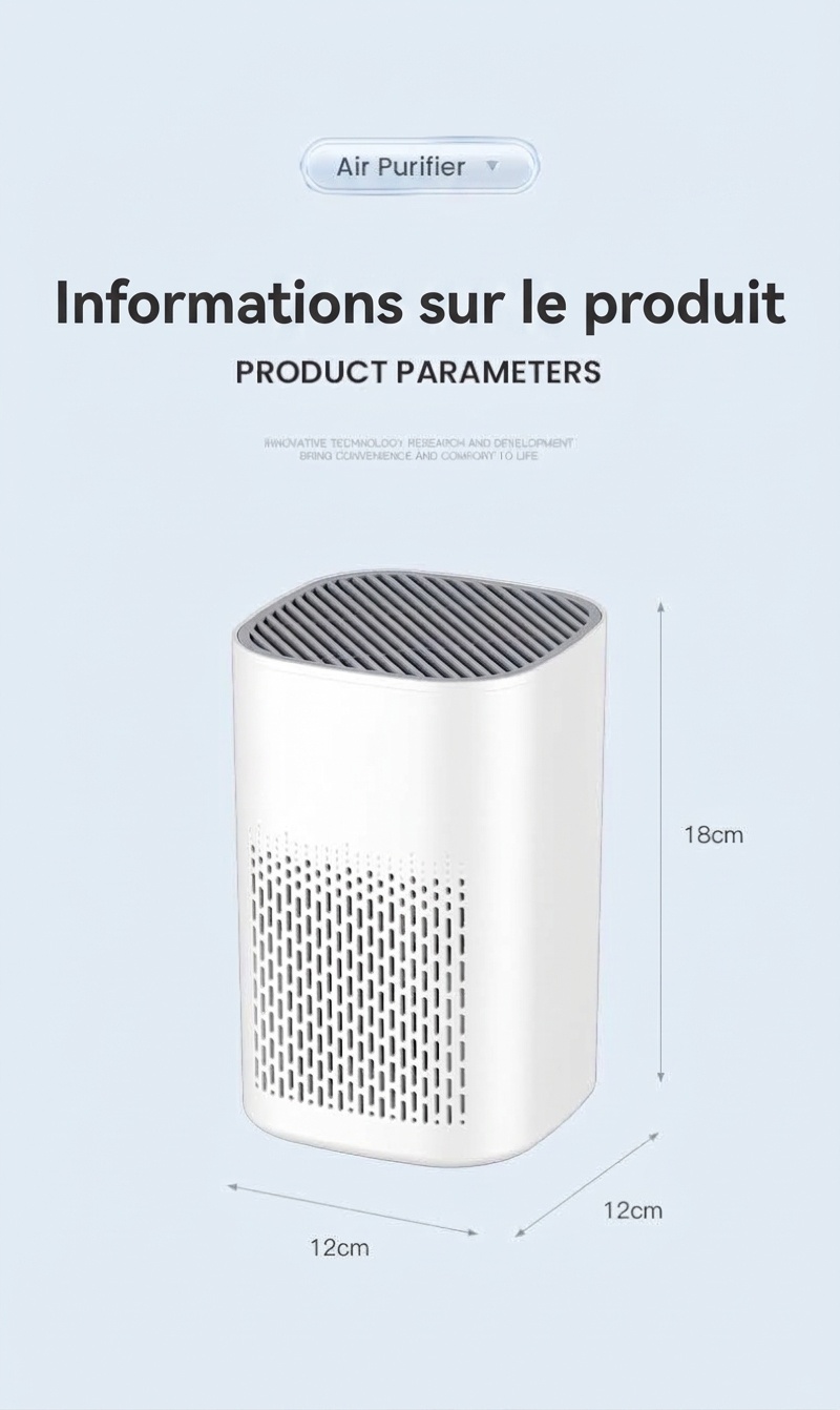 Purificateur d'air compact HEPA avec filtre à charbon actif, diffuseur d'aromathérapie, lumière bleue, diffusion d'air à 360°, purificateur d'air silencieux USB-C pour chambre et bureau