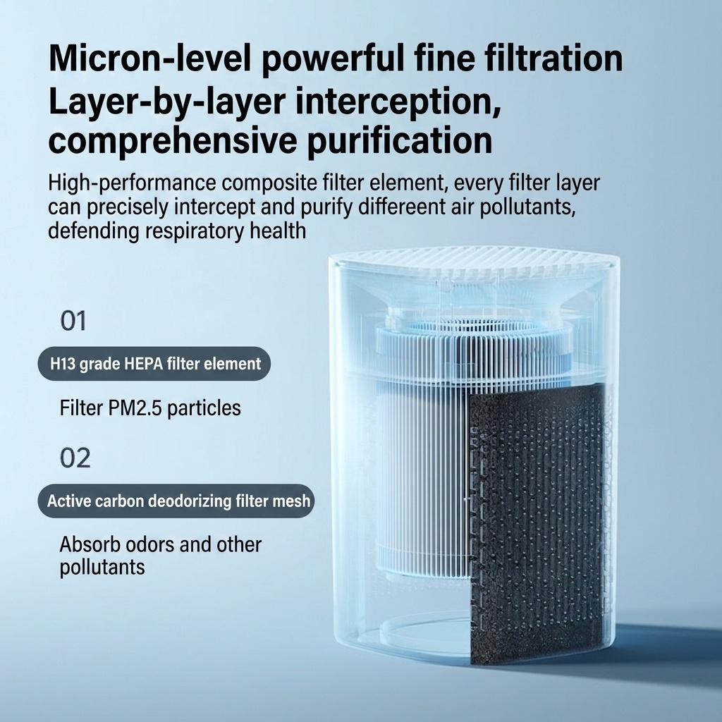 Compact HEPA Air Purifier with Activated Carbon Filter, Aromatherapy Diffuser, Blue Light, 360° Air Supply, USB-C Quiet Air Cleaner for Bedroom & Office