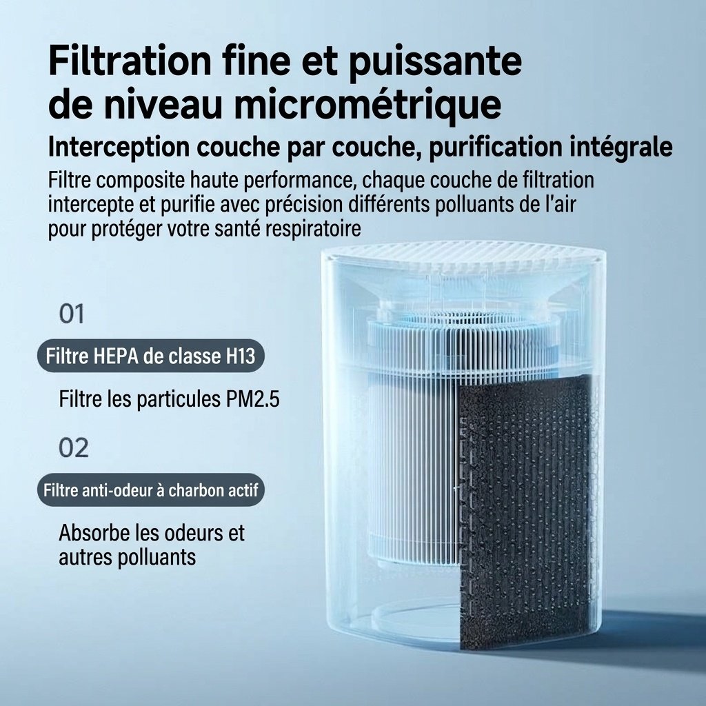 Purificateur d'air compact HEPA avec filtre à charbon actif, diffuseur d'aromathérapie, lumière bleue, diffusion d'air à 360°, purificateur d'air silencieux USB-C pour chambre et bureau
