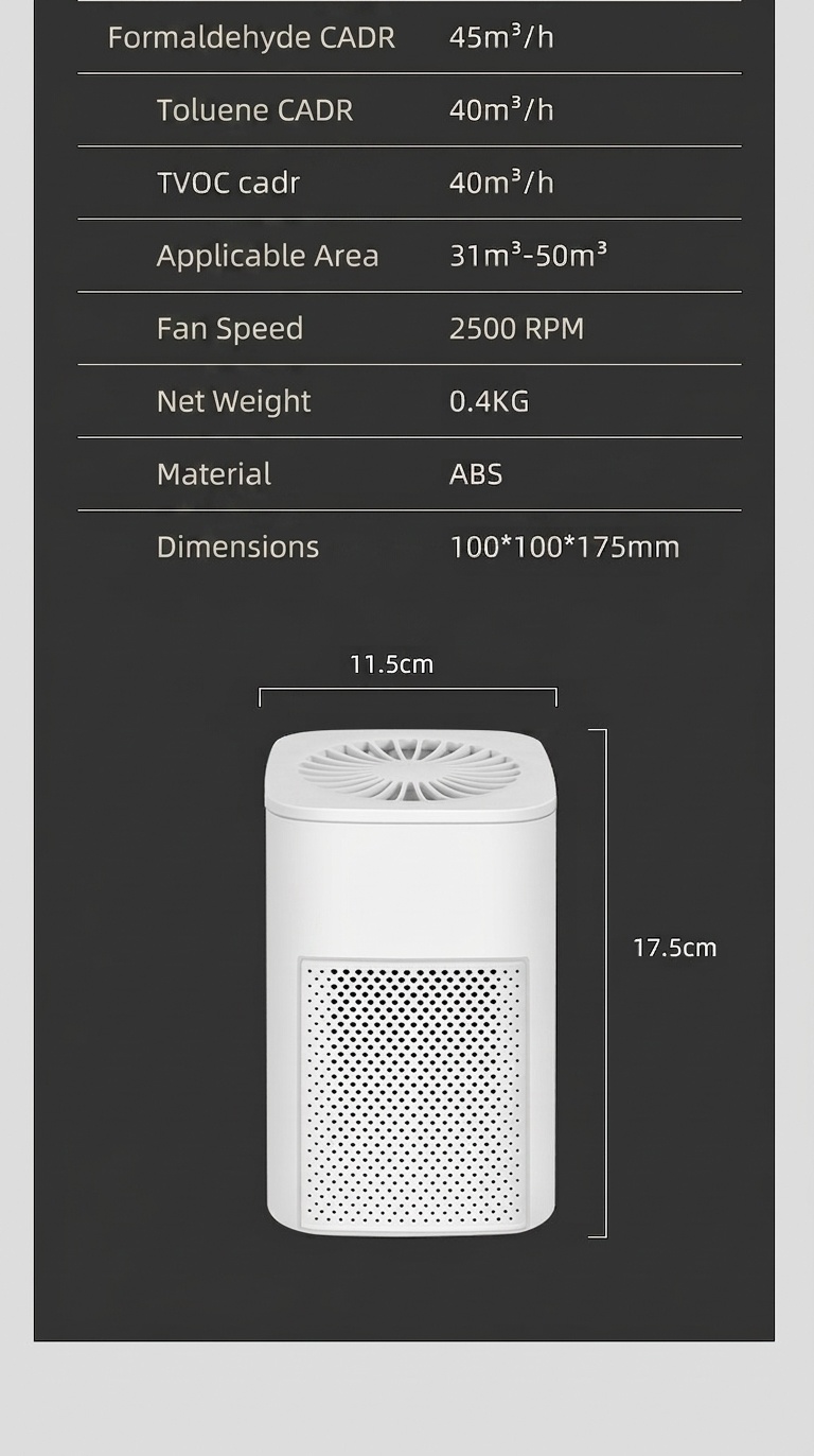 Portable HEPA Air Purifier with Dual Active Carbon Filter, Quiet ≤30dB Operation, USB Powered Compact Air Cleaner for Home, Office & Spaces up to 42m²