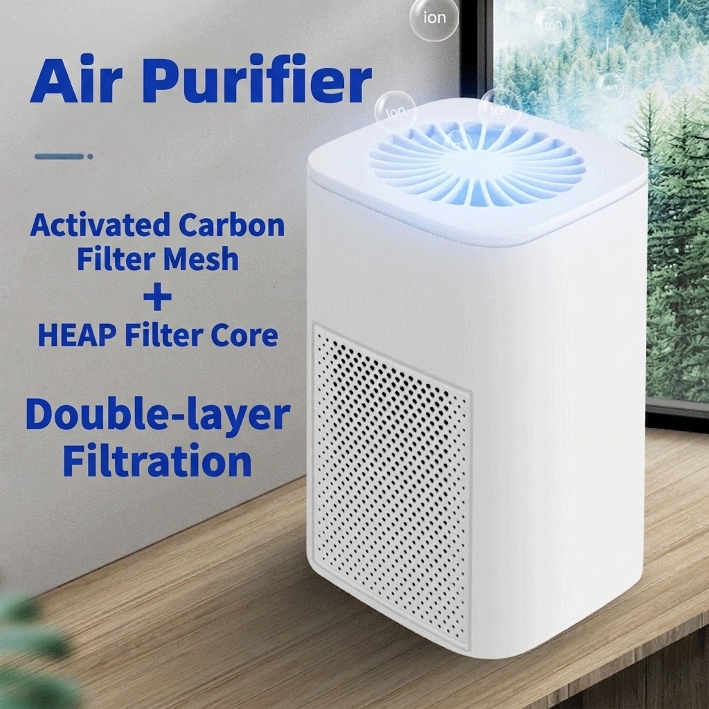 Portable HEPA Air Purifier with Dual Active Carbon Filter, Quiet ≤30dB Operation, USB Powered Compact Air Cleaner for Home, Office & Spaces up to 42m²