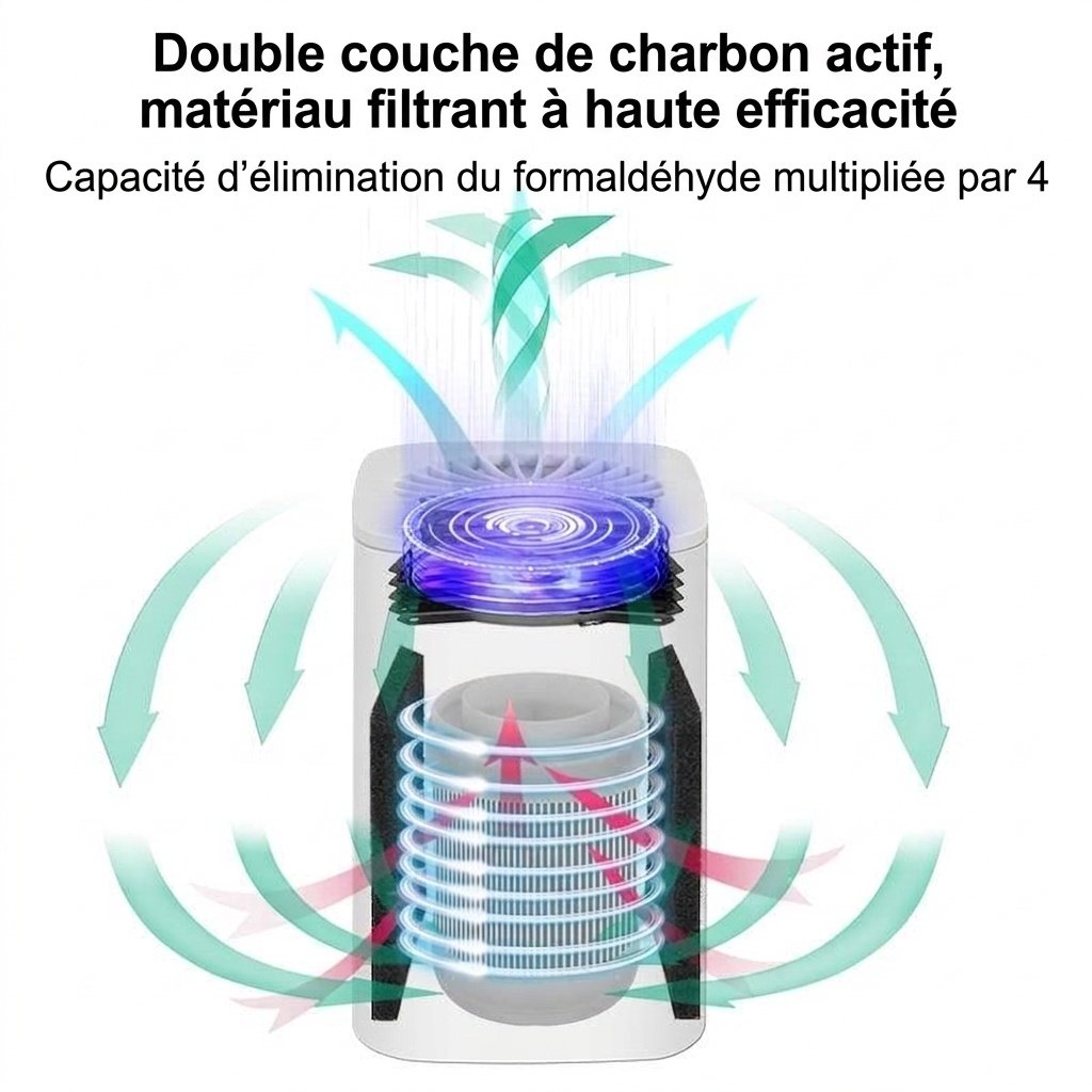 Purificateur d'air portable HEPA avec double filtre à charbon actif, fonctionnement silencieux ≤30 dB, purificateur d'air compact alimenté par USB pour la maison, le bureau et les espaces jusqu'à 42 m²