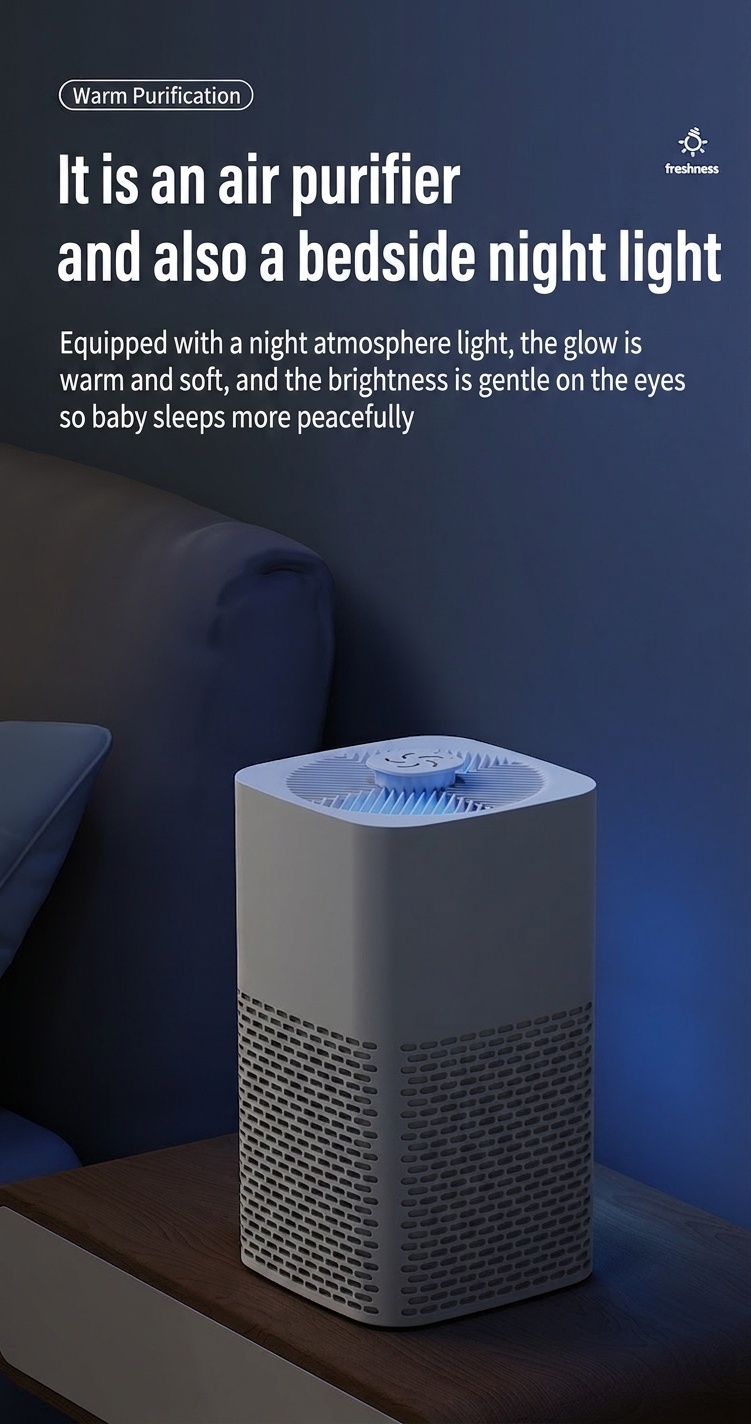 Portable Desktop Air Purifier with HEPA Filter, Powerful Airflow, Ultra-Quiet Operation, Soothing Night Light, DC Powered Compact Air Cleaner for Home & Office