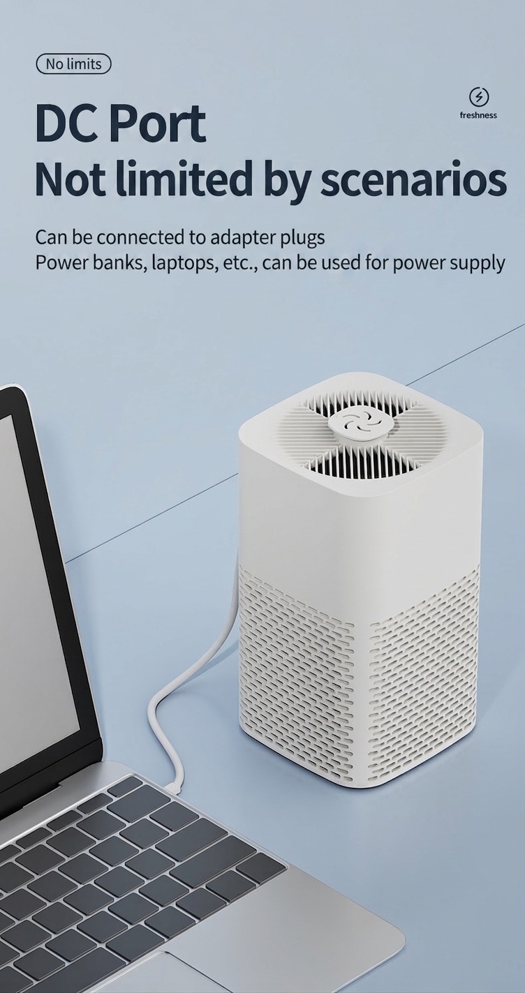 Portable Desktop Air Purifier with HEPA Filter, Powerful Airflow, Ultra-Quiet Operation, Soothing Night Light, DC Powered Compact Air Cleaner for Home & Office
