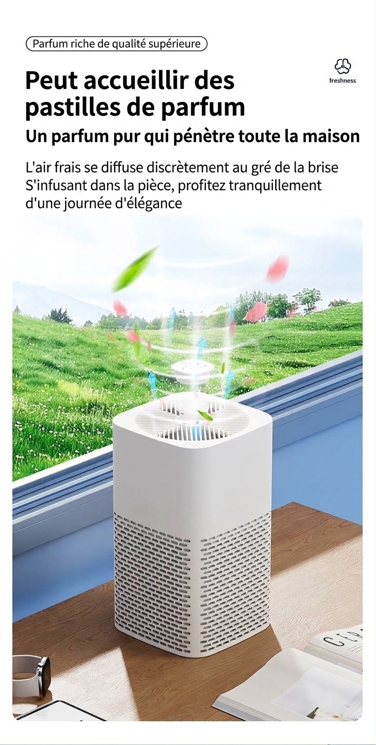 Purificateur d'air de bureau portable avec filtre HEPA, flux d'air puissant, fonctionnement ultra-silencieux, veilleuse apaisante, purificateur d'air compact alimenté par courant continu pour la maison et le bureau